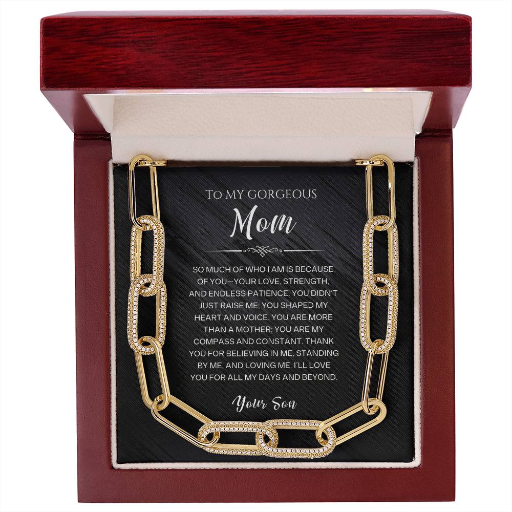 To My Gorgeous Mom, CZ Paperclip Chain Necklace