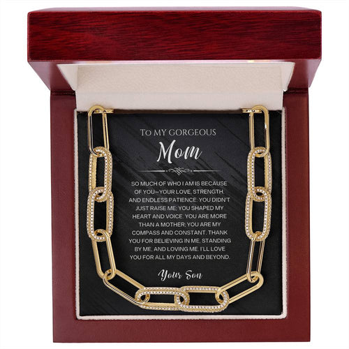 To My Gorgeous Mom, CZ Paperclip Chain Necklace