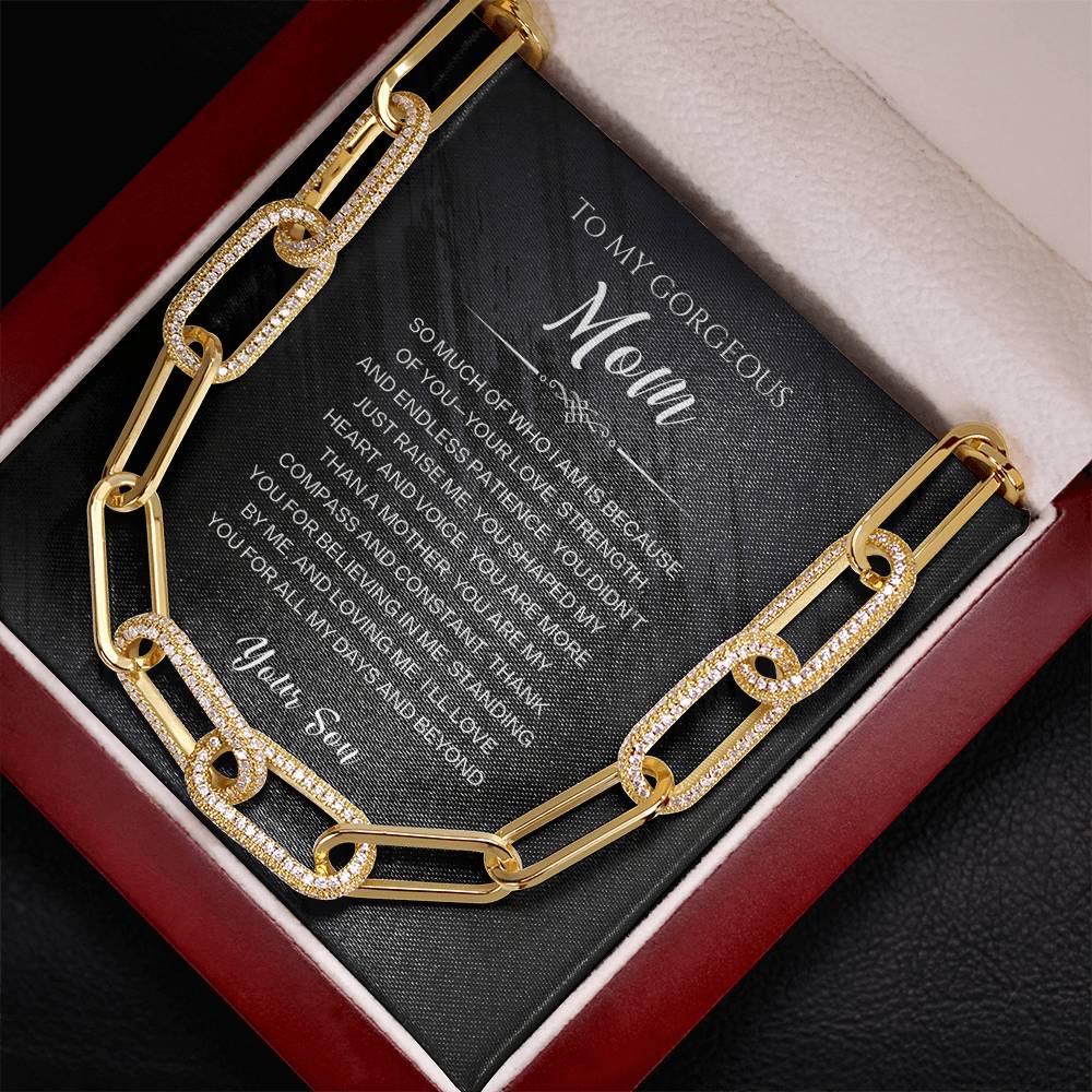 To My Gorgeous Mom, CZ Paperclip Chain Necklace