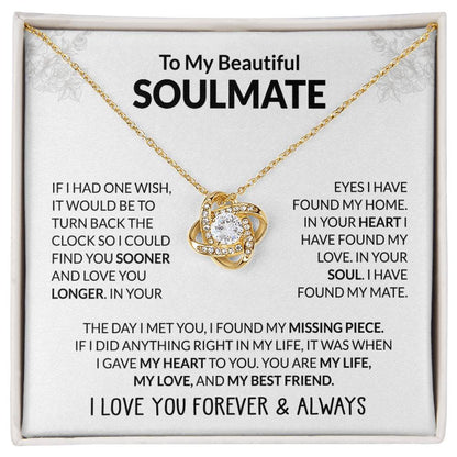 To My Beautiful Soulmate, I Love You - Love Knot Necklace